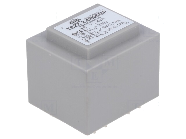 Transformator: ingegoten; 2,4VA; 230VAC; 9V; 9V; 133mA; 133mA; PCB Transformator: ingegoten; 2,4VA; 230VAC; 9V; 9V; 133mA; 133mA; PCB